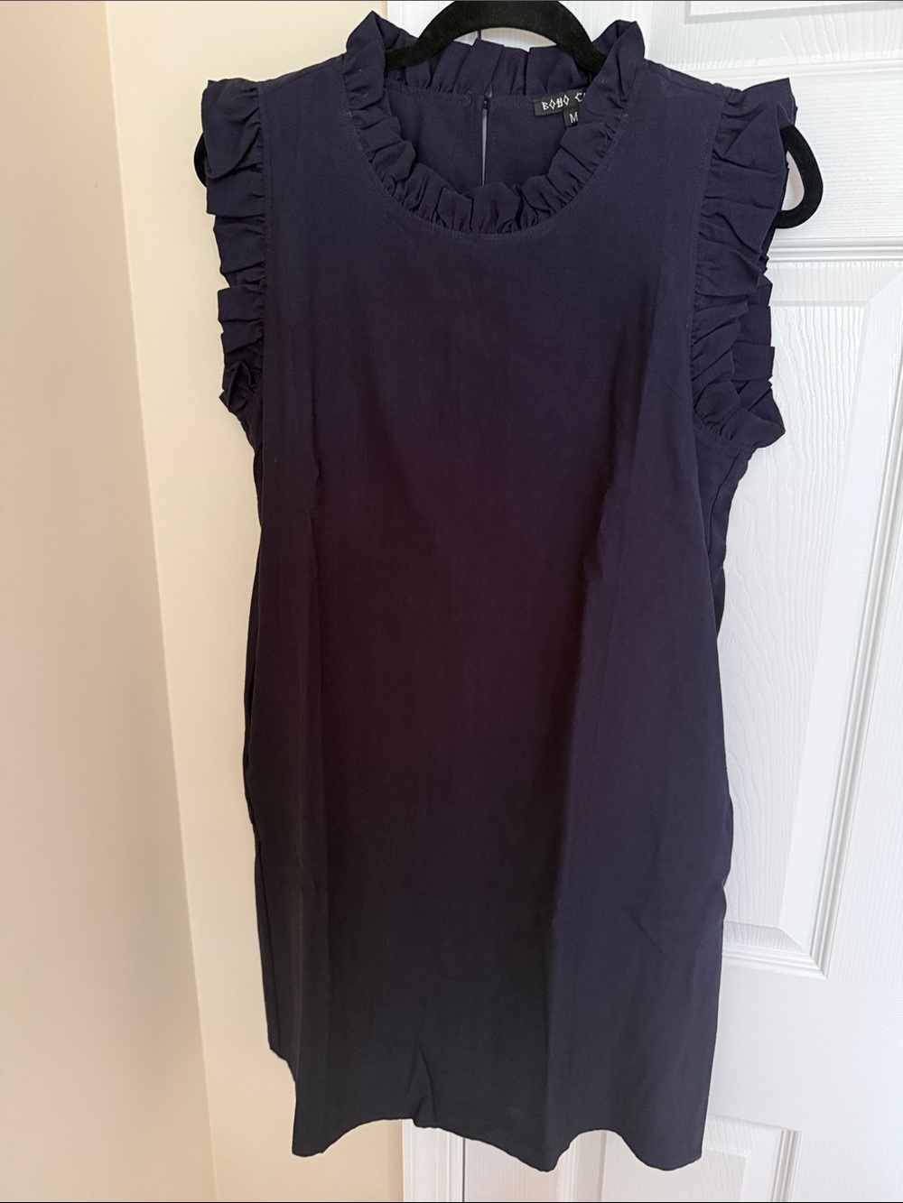🌸NWOT BOHO CHIC Ruffled Sleeveless Navy Linen Dress